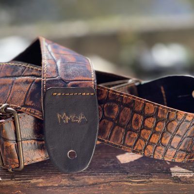 Sangle ukulélé, guitare trois quart. Cuir imprimé croco